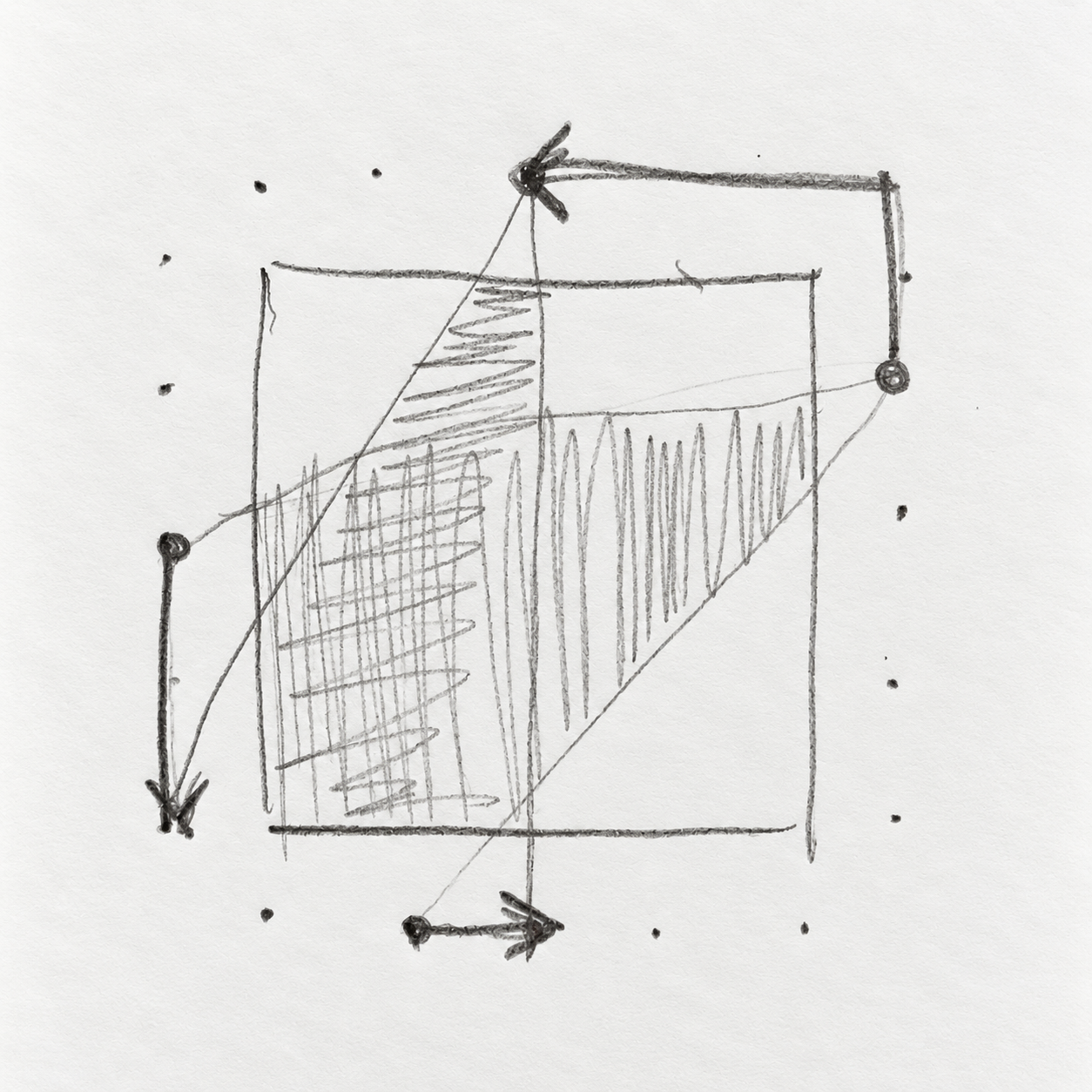 Pencil sketch of a square divided by lines between points moving along its perimeter.
